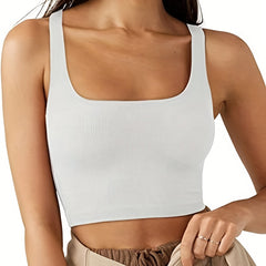 Y2K Ribbed Crop Tank Top Sexy Square Neck Sleeveless Summer Women's Clothing