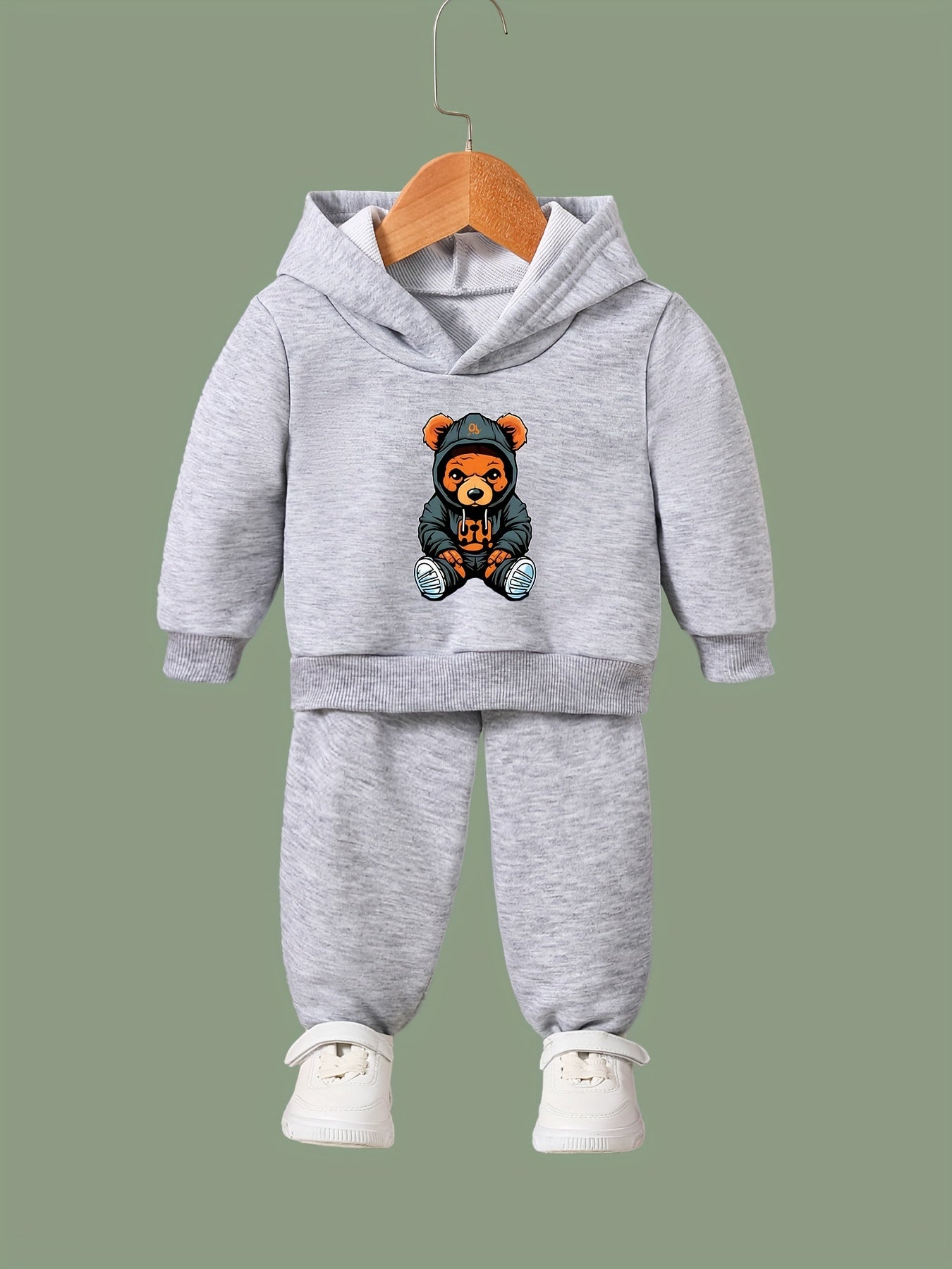 Bear Pattern Hooded Sweatshirt Girls Comfy Hoodies & Sweatpants