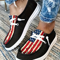 Women's Star & Striped Canvas Shoes Flag Printed Low Top Loafers