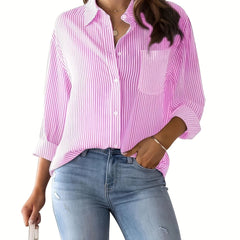 Stripe Print Button Up Long Sleeve Blouse