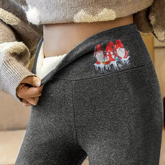 Sports Leggings Women's Plus Gnomes Print Fleece Lined Warm Pants