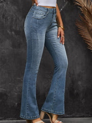 High Waist Flare Jeans Solid High Rise Denim Pants
