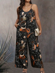 Abstract Print Wide Leg Cami Jumpsuit