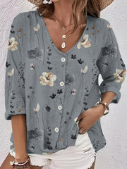 Floral Print Long Sleeve Blouse Plus Size