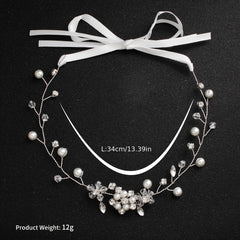 Faux Pearl Rhinestone Streamer Hairband Headband Silvery Decorations Tiara