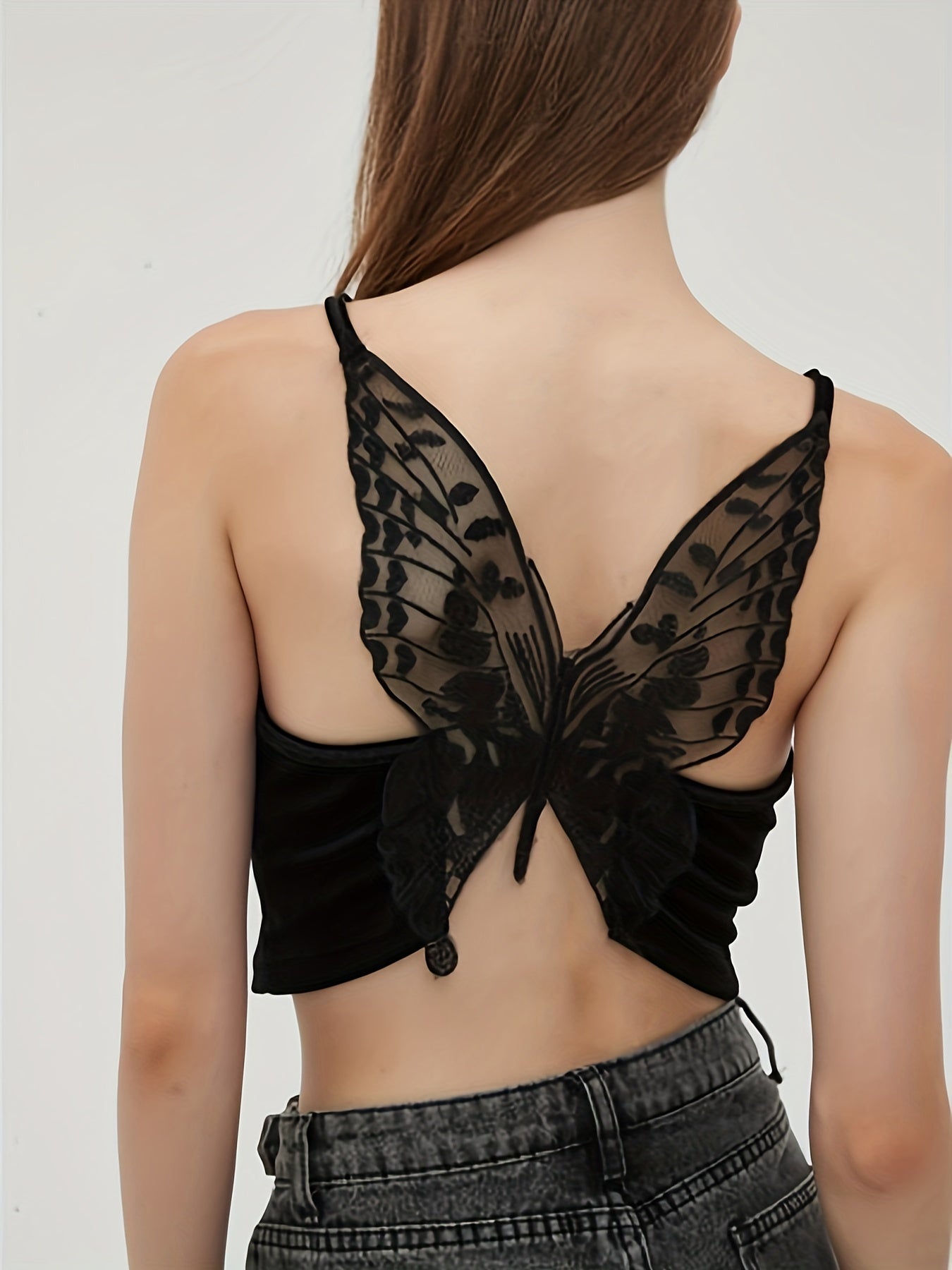 Butterfly Embroidered Cami Top Sleeveless V Neck Summer Top