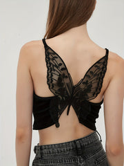 Butterfly Embroidered Cami Top Sleeveless V Neck Summer Top