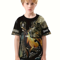 Deer 3D Print Boys T shirt Summer Lightweight Round Neck Short Sleeve Top
