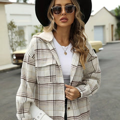 Plaid Hooded Jacket Casual Outwear For Fall & Winter Women's Clothing