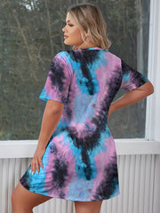 Ombre Tie Dye Print Short Sleeve Home Wear Dress
