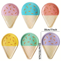 6pcs Ice Cream Shaped Paper Plates for Baby Showers/Weddings