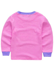 Girls Cat Print Pajamas Set, Long Sleeve Crew Neck Tops & Pants, Pink