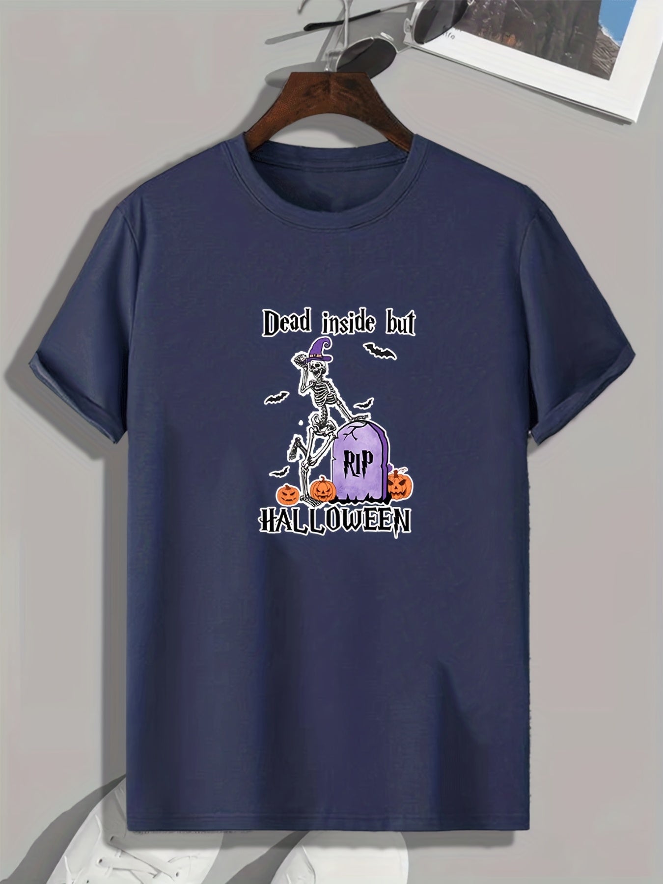 Halloween Skeleton & Pumpkin Pattern Print Men's T-shirt Graphic Tee