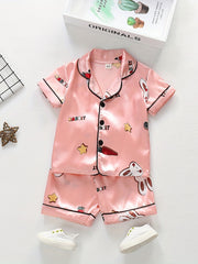 Toddler Girls Rabbit Graphic Pajama Set Short Sleeve Top & Shorts Sleepwear