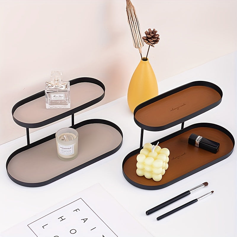Iron Faux Leather Double Storage Rack Home Furnishings Storage Tray Entryway