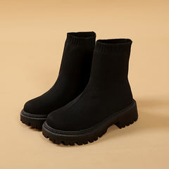 Women's Breathable Knit Short Boots Comfortable Round Toe Slip On Shoes