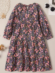 Girl's Butterfly Allover Graphic Long Sleeve Dress For Party