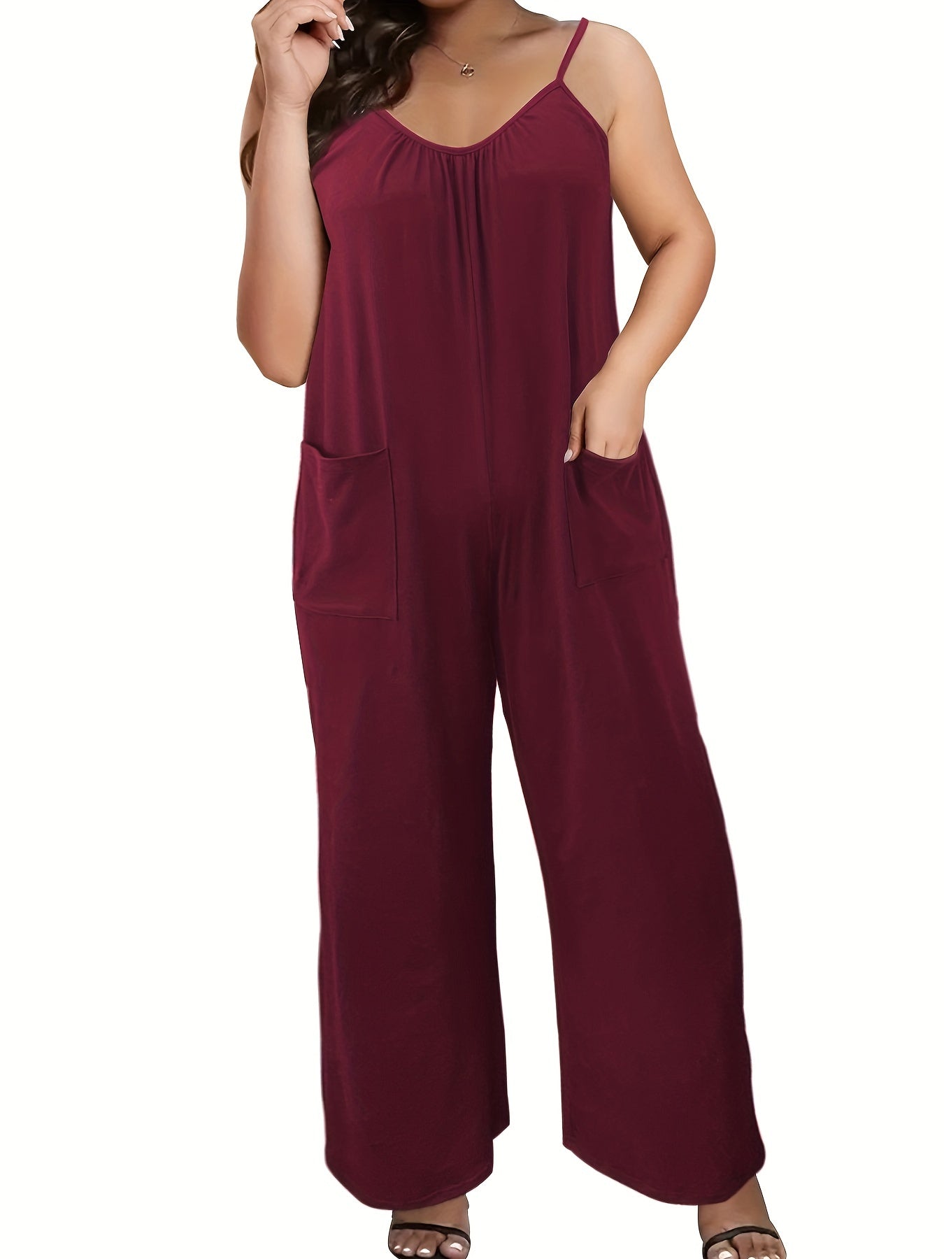 Casual Sleeveless Wide Leg Jumpsuit with Patched Pockets