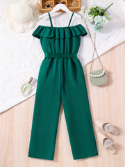 Toddler Girls Ruffle Trim Cold Shoulder Belted Romper