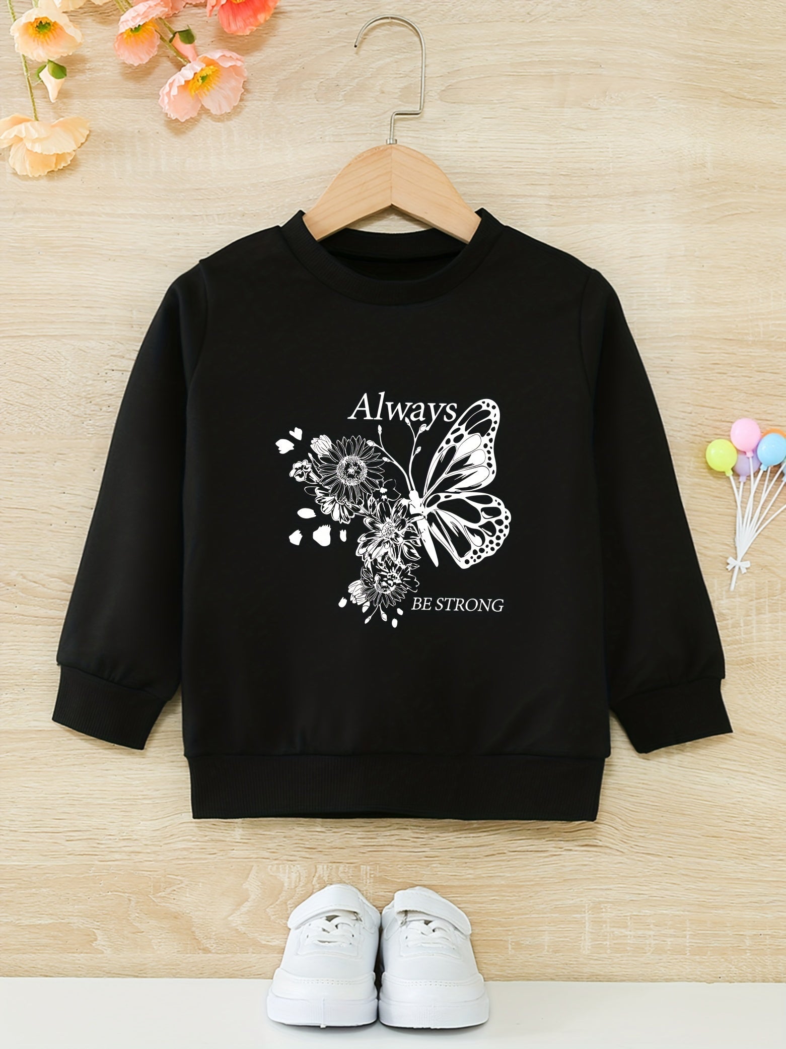 Girls Round Neck Sweatshirt Casual Comfort Fit Toddler Kids Tops Pullover