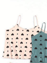 4 Pack Plus Size Women's Heart Print Pajama Set - Cami Top & Shorts