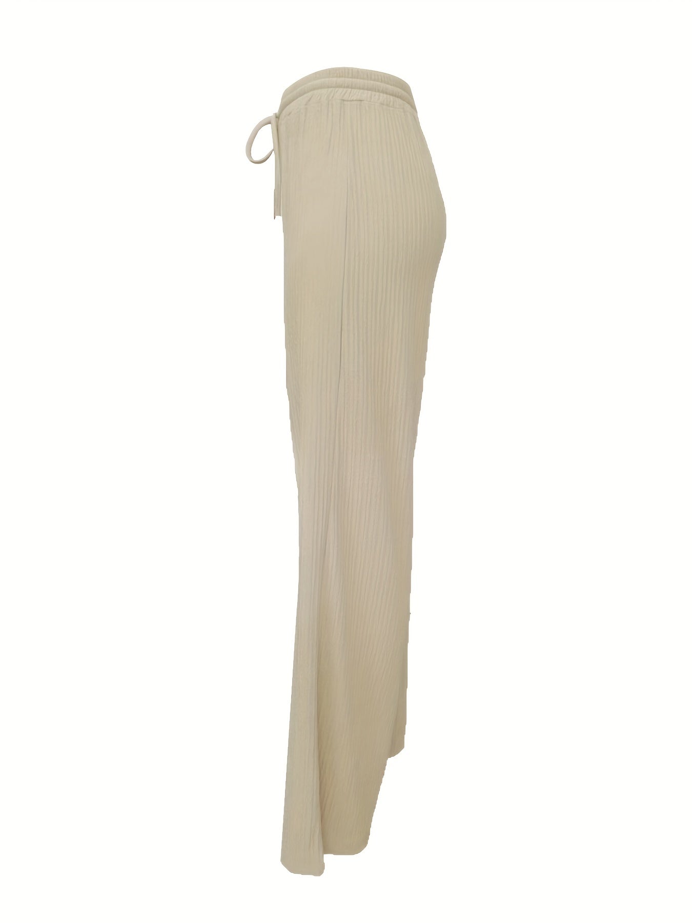 Solid Textured Wide Leg Pants Drawstring Waist Casual