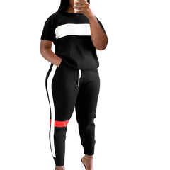 Colorblock Short Sleeve Top & Drawstring Sweatpants Set