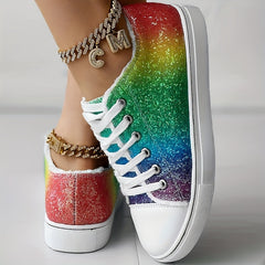 Women's Rhinestone Canvas Lace-Up Low Shoes Glitter Casual Walking Shoes