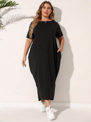 Solid Short Sleeve Maxi Dress With Pockets