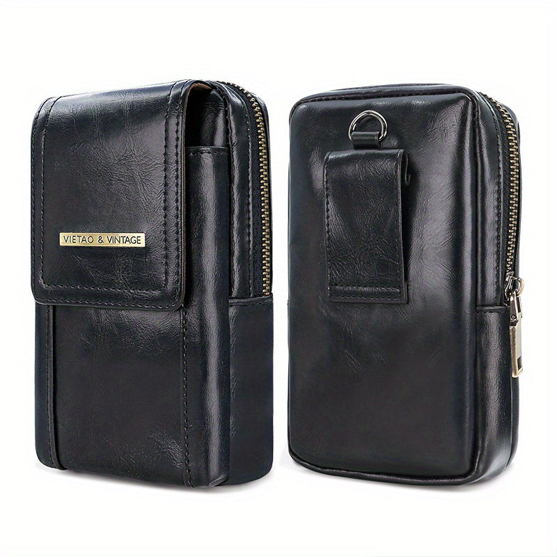 Vintage PU Leather Large Capacity Phone Storage Bag for Men