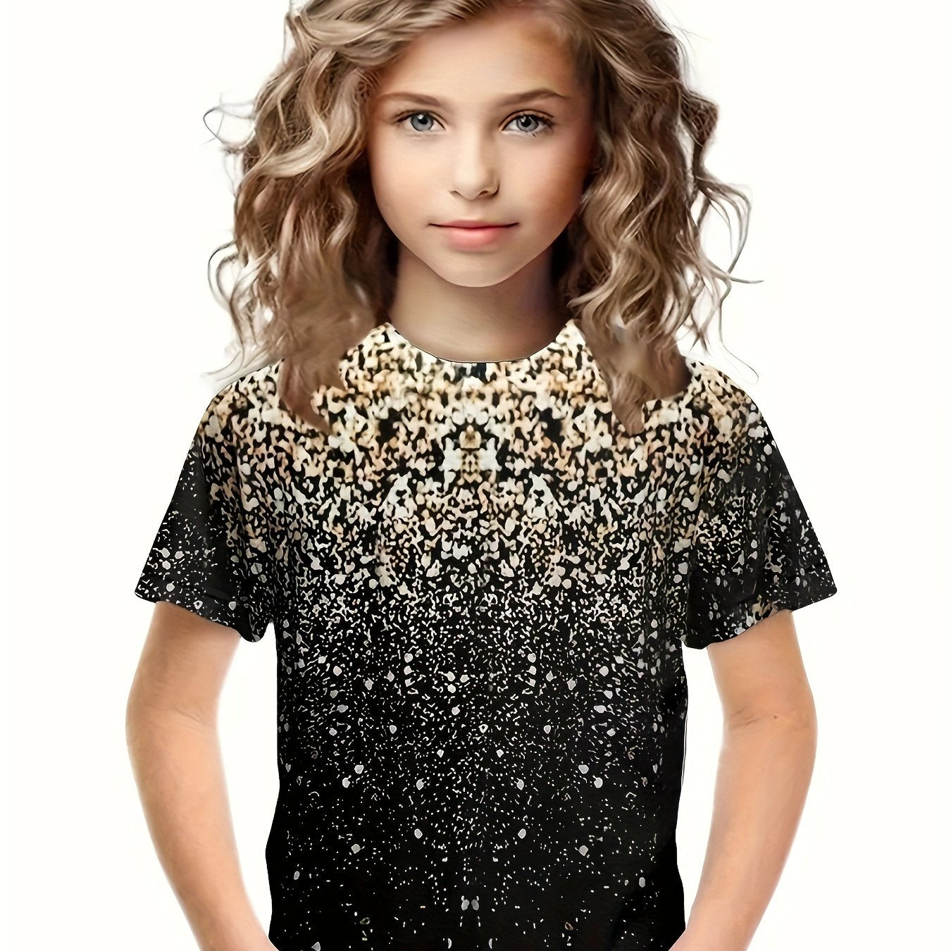 Gradient Sequin Print Short Sleeve T shirt For Girls Sports