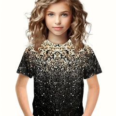 Gradient Sequin Print Short Sleeve T shirt For Girls Sports