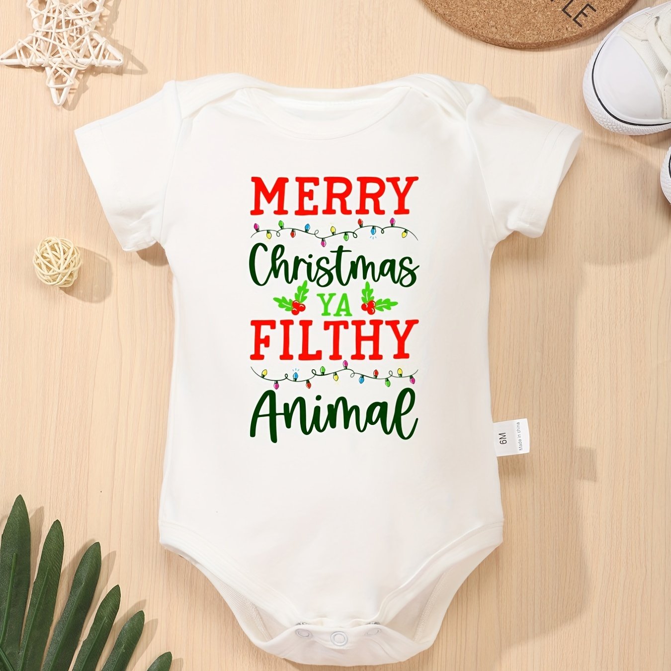 Christmas Baby Cotton Bodysuits Merry Christmas Colorful Letter Print