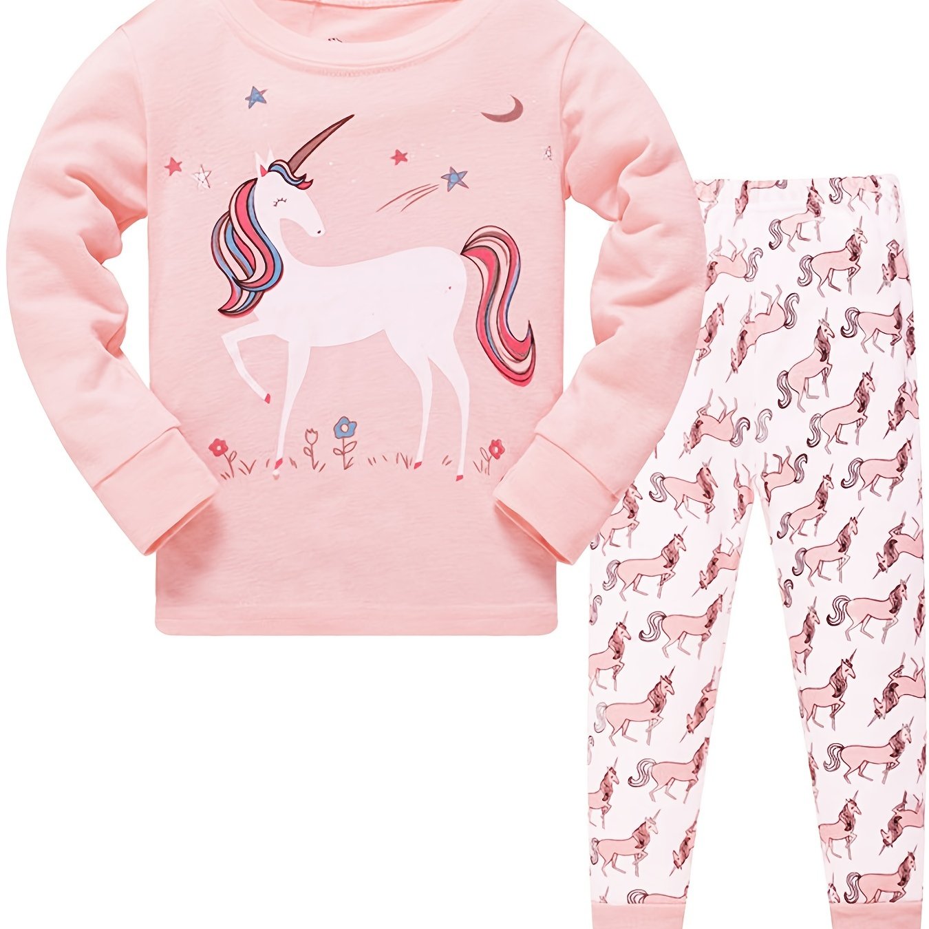 2pcs Girls Unicorn Print Cotton Pajama Sets