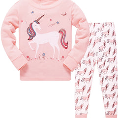2pcs Girls Unicorn Print Cotton Pajama Sets