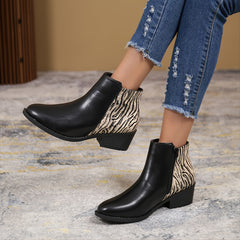 Women's Tiger Print Short Boots Side Zipper Fashionable Boots