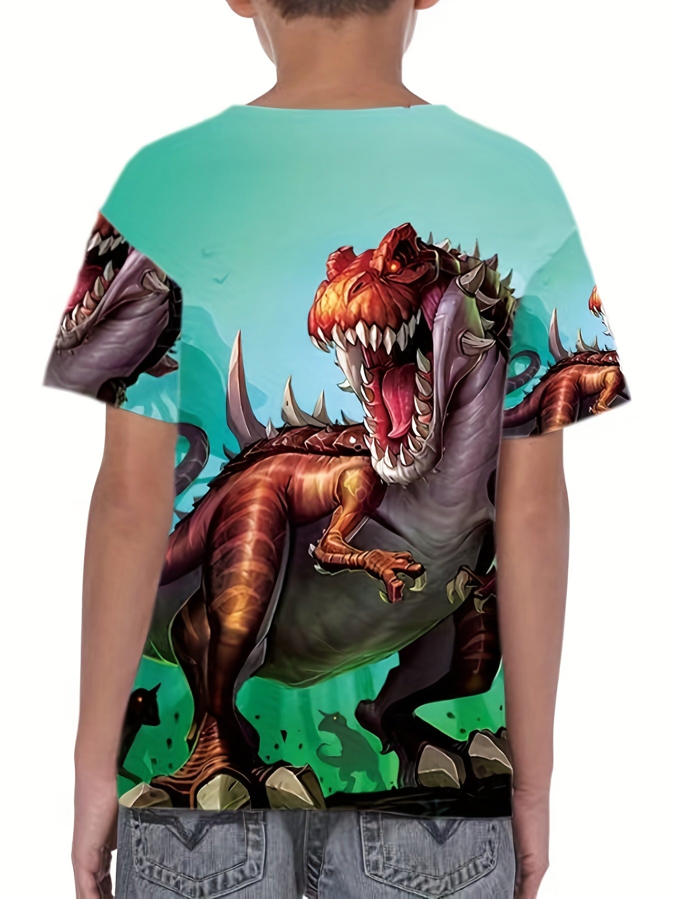Dino 3D Pattern Print Boy's Graphic T-shirt Short Sleeve Pullover Tops