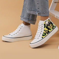 Skull & Butterfly Print Canvas High Top Sneakers
