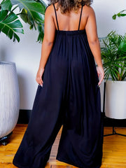 Solid Tie Shoulder Wide Leg Jumpsuit