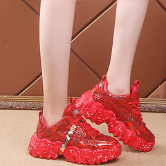 Sequin Glitter Chunky Sneakers Faux Leather Running Shoes