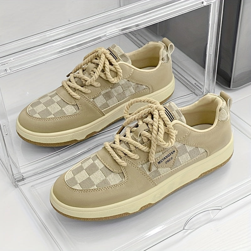 Men's Checkered Lace-up Skate Shoes Breathable with Grip