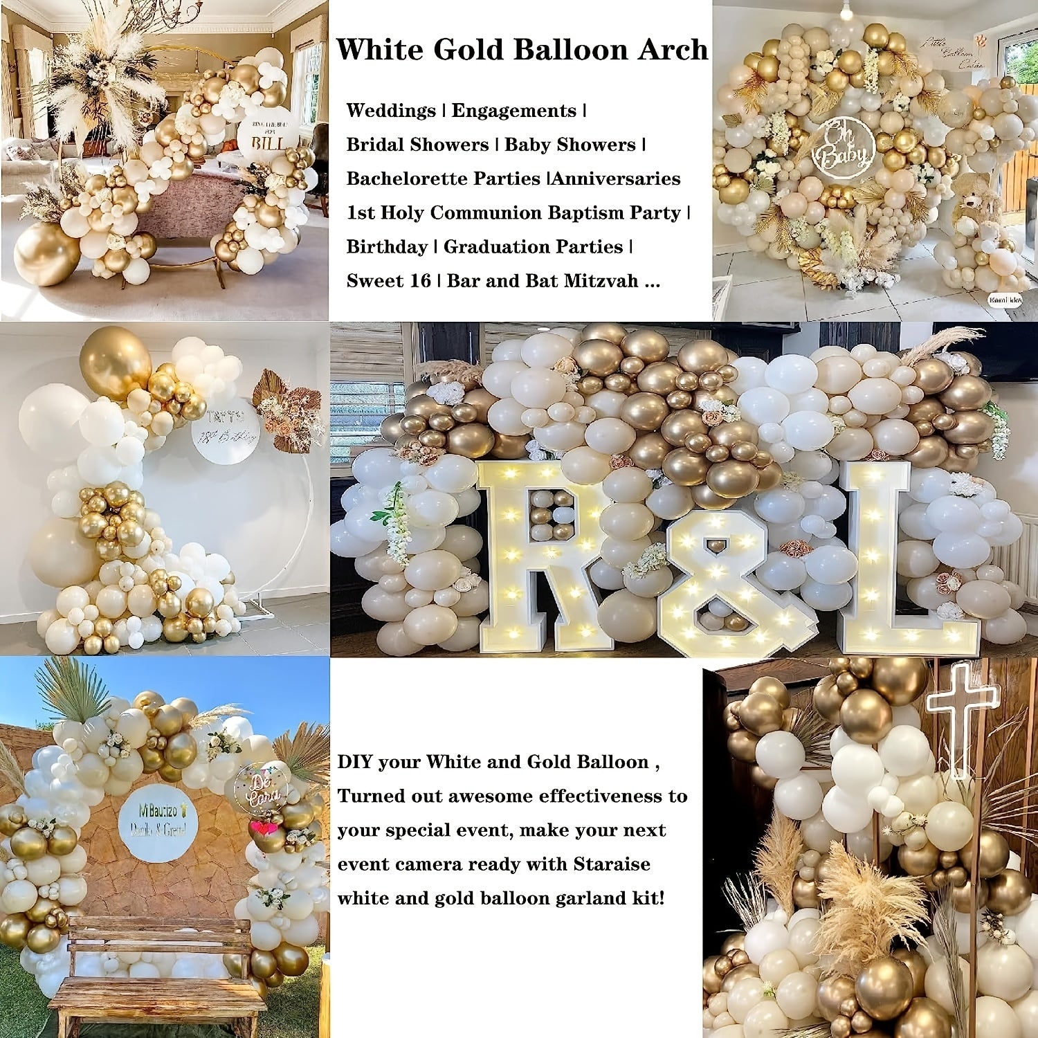 Golden Balloon Garland Kit 171pcs & Latex Balloons Arch Kit