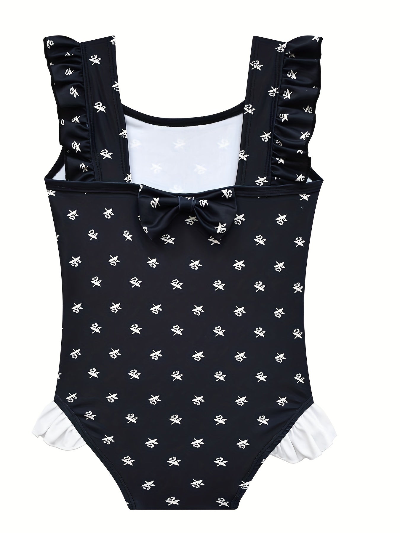 Girl's Ruffle Decor Onesie Swimsuit Floral Tankini Bathing Suit