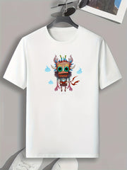 Tribal Monster Print Men's Comfy T-shirt for Outdoor Summer