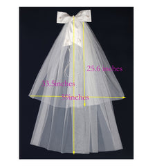 Satin Bow Short Veil Comb Bridal Shower Accessories