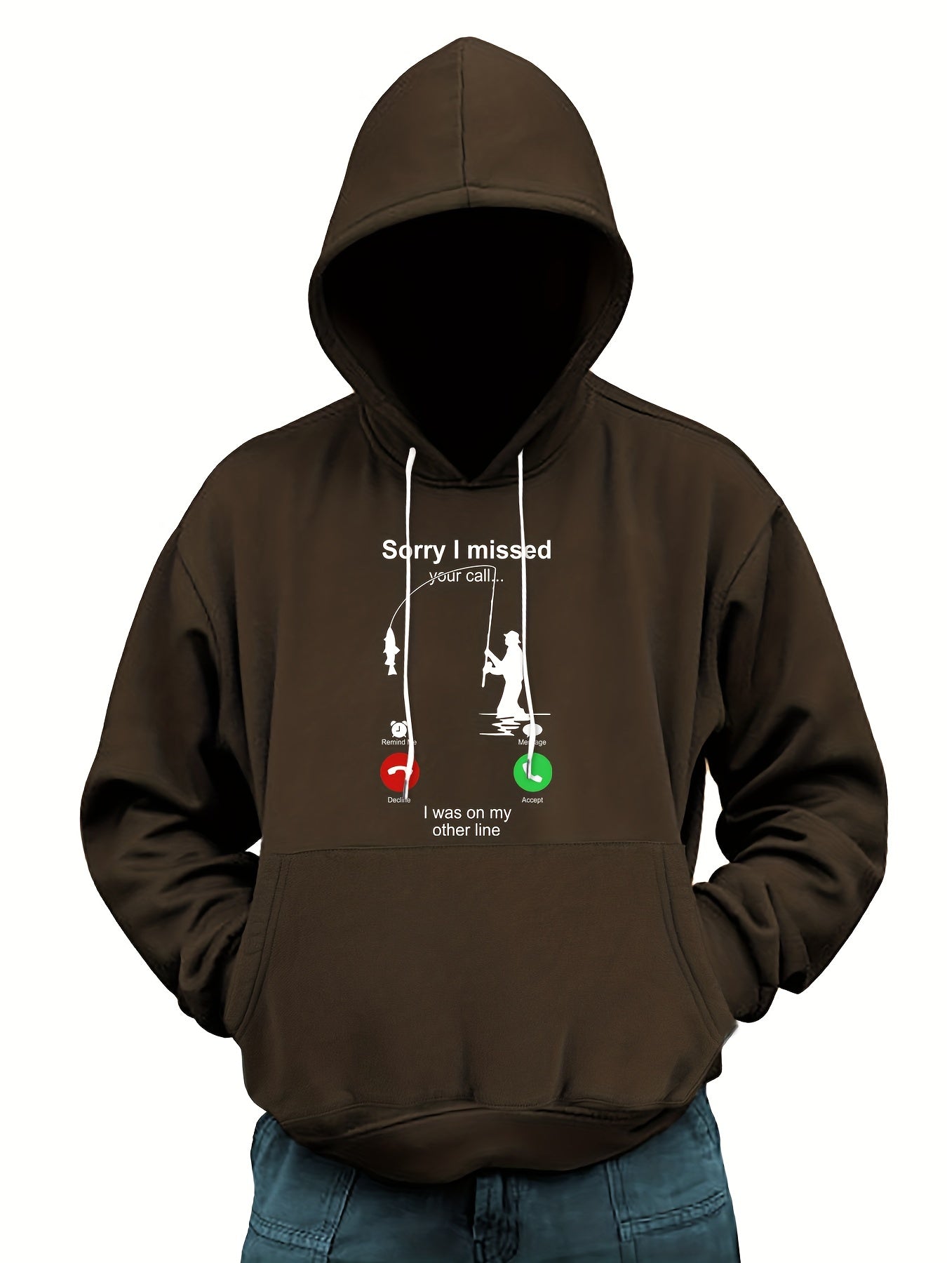 Men's Fishing Print Hoodie Stretch Hooded Sweatshirt Pullover Top