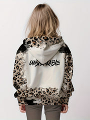 Leopard Print Letter Graphic Hoodies Girls Comfy Pocket Pullover Kids Clothes