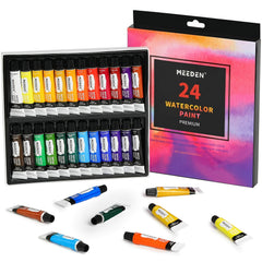Watercolor Paint 24pcs Set Vibrant Colors 12ml Tubes Rich Pigments Non Toxic