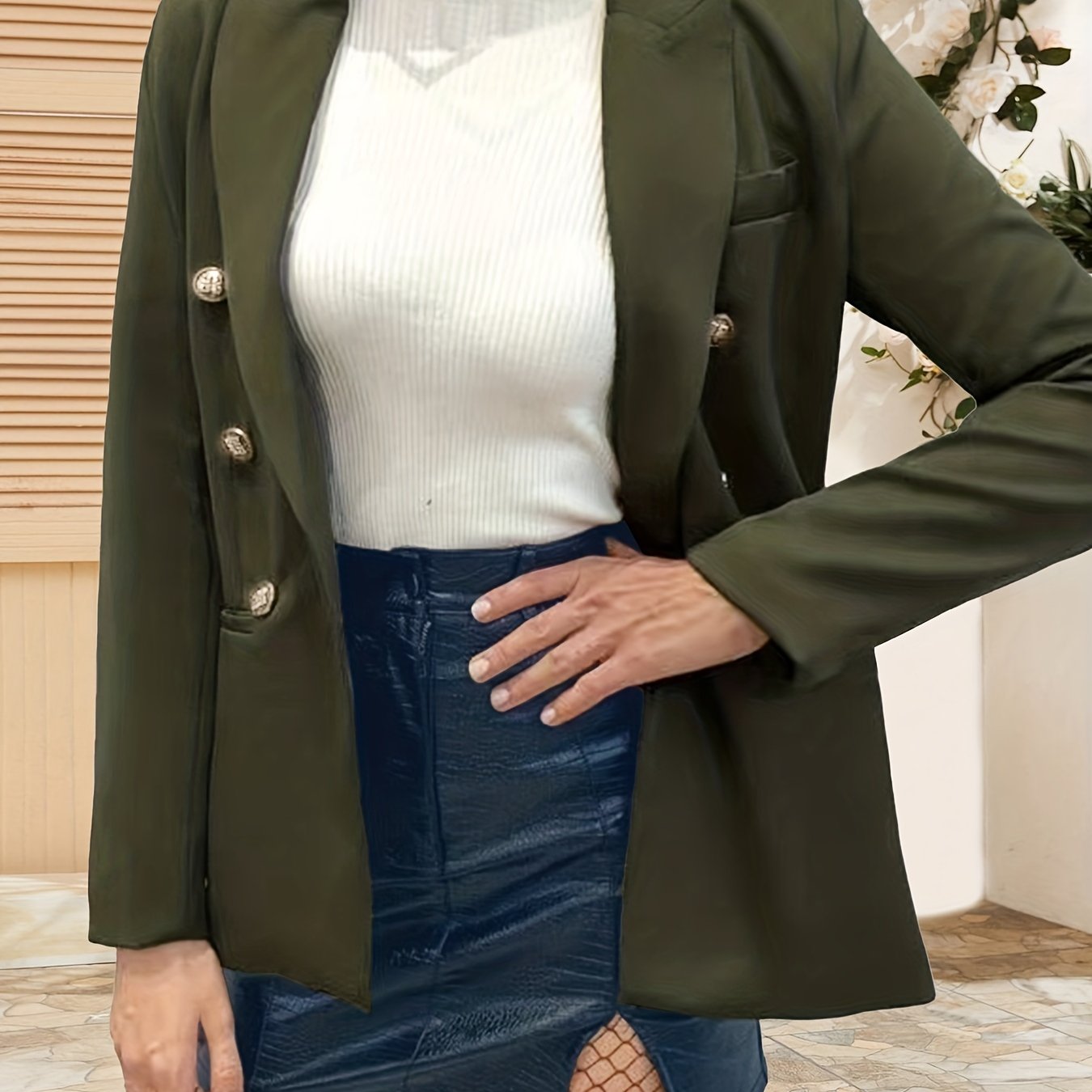 Double Breasted Lapel Neck Blazer Long Sleeve