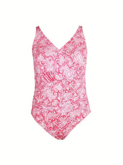 Boho Swimsuit Women's V Neck One Piece Bathing Suit